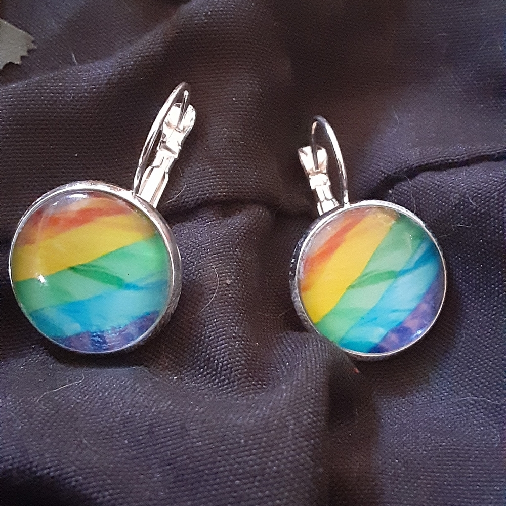 Cabachon Glass Earrings Rainbow 🌈🌈🌈🌈🌈